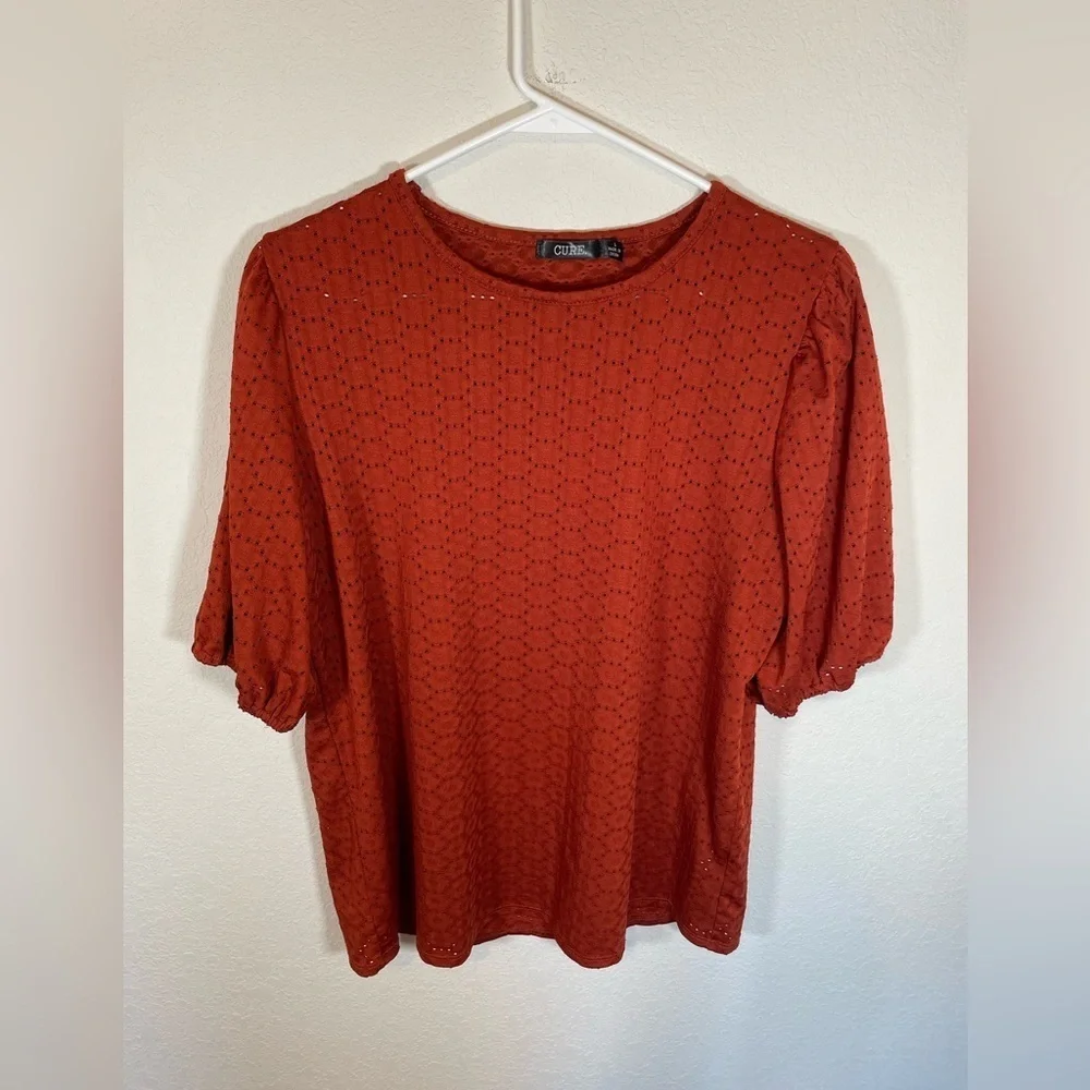 Cure Short Sleeve Eyelet Blouse Brown Large